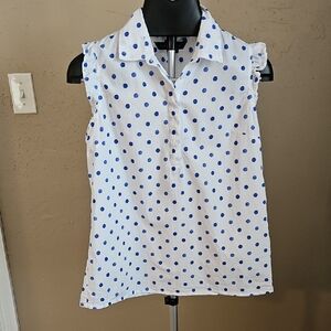 Tommy Hilfiger White Sleeveless Blouse with Blue Dots